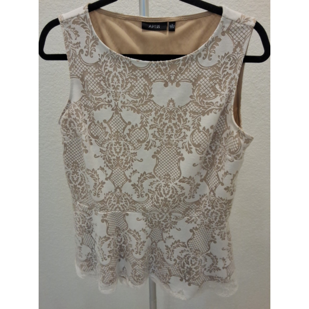APT 9 Size L Nude Lace Tan and White Sleeveless Peplum Womens Top